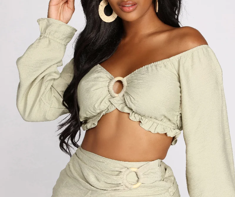 Endless Summer O-Ring Ruffle Hem Crop Top