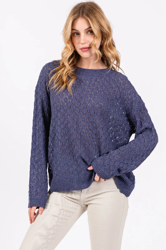 Navy Diamond Open Knit Top