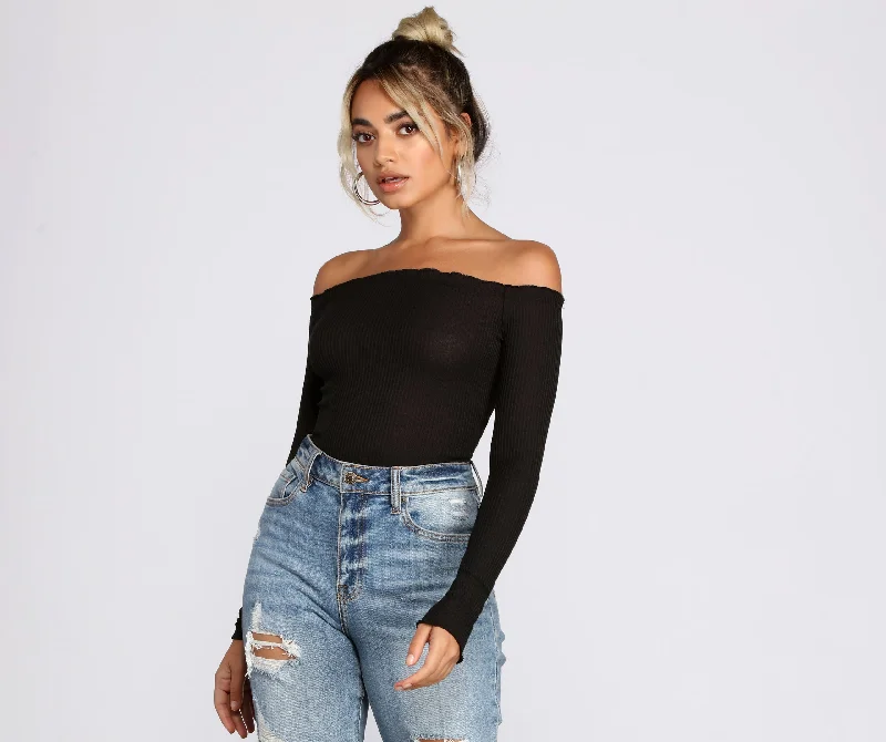 Off The Shoulder Ribbed Knit Top