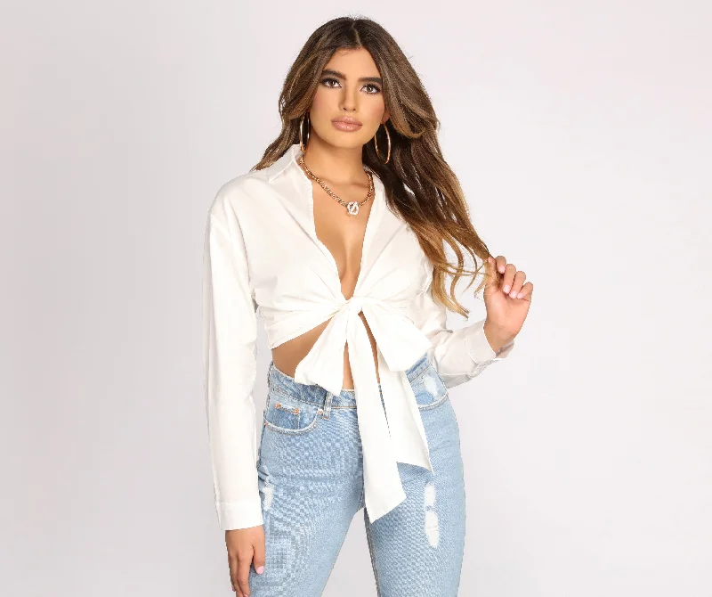 Plunge V Tie Waist Crop Top