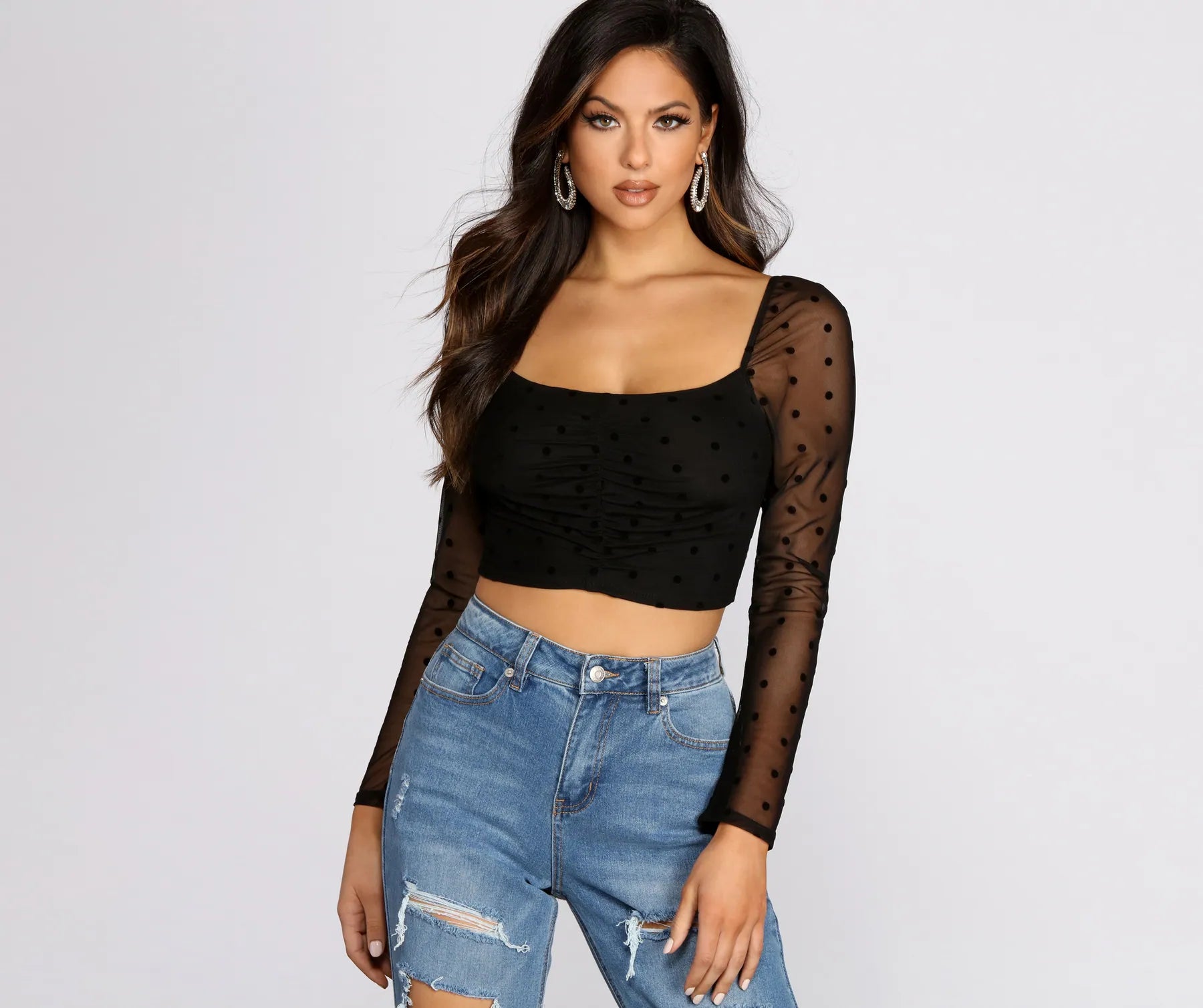 Polka Dot Princess Mesh Crop Top