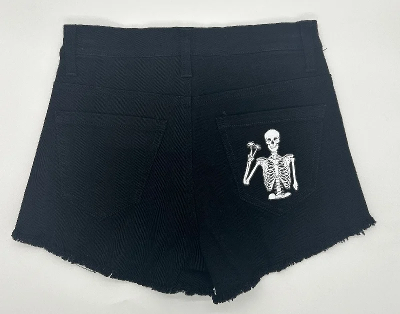 Salty Savage Ladies “Peace Skeleton” Ripped Jean Shorts | Black