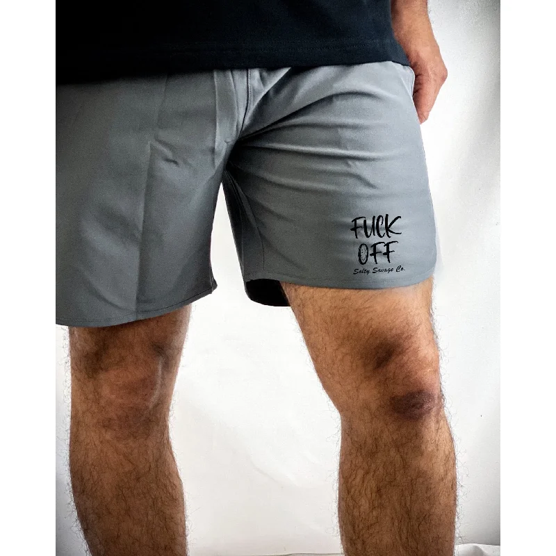 Salty Savage Men’s “Fuck Off” Wave Cut Gym & Swim Performance Shorts