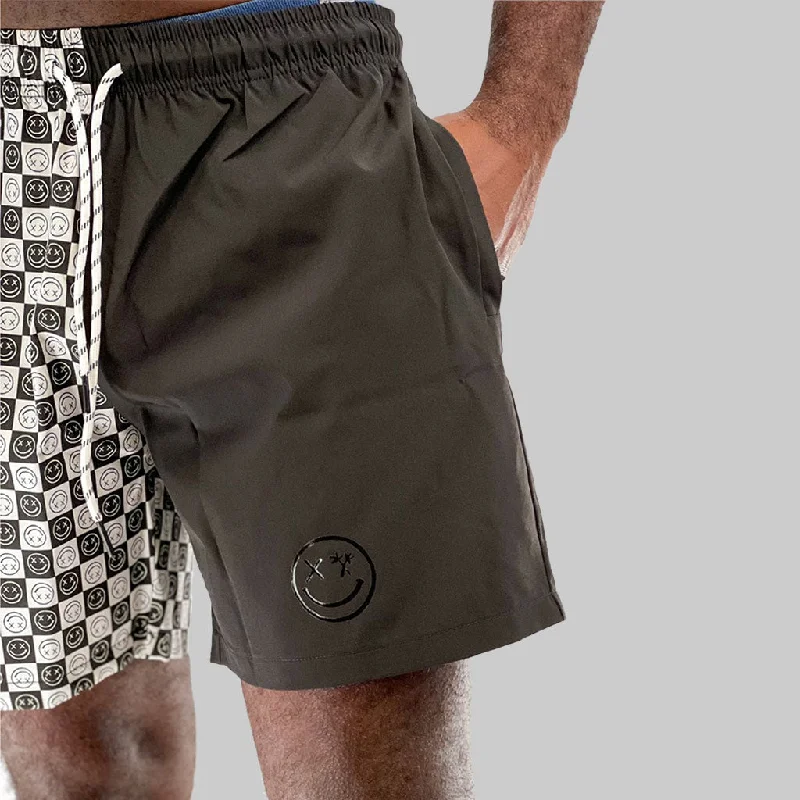 Salty Savage Men’s Fusion Hybrid Spliced Training Shorts | Black/White Checkerboard