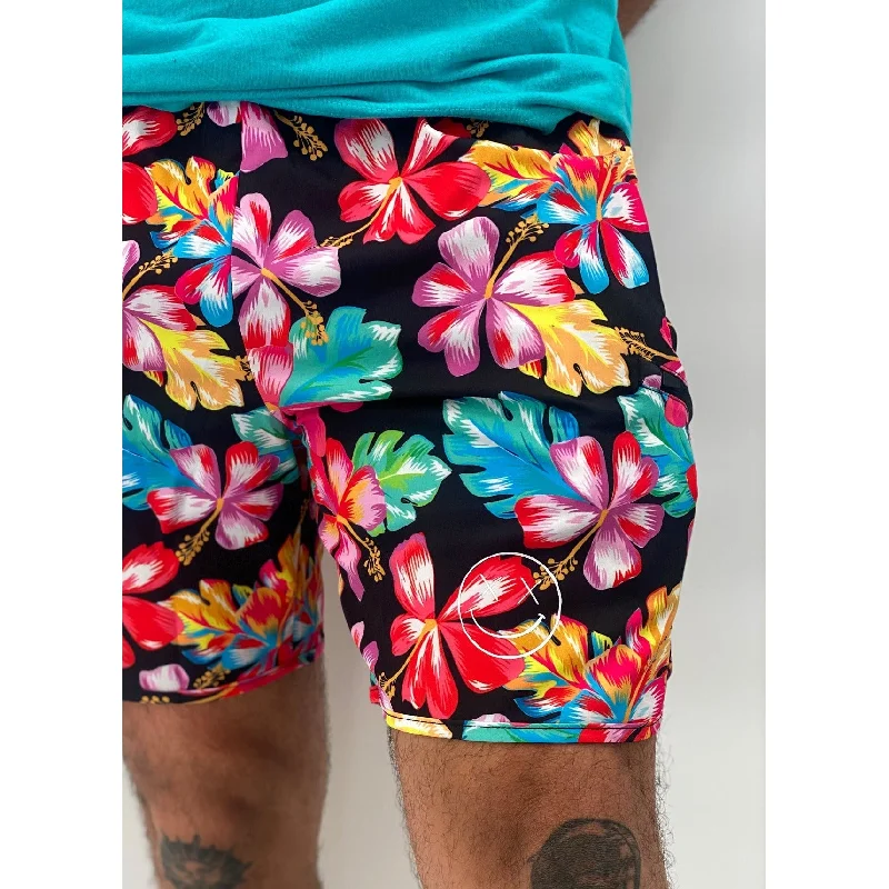 Salty Savage Unisex Wave Cut Gym & Swim Shorts | Hawaiian Flowers