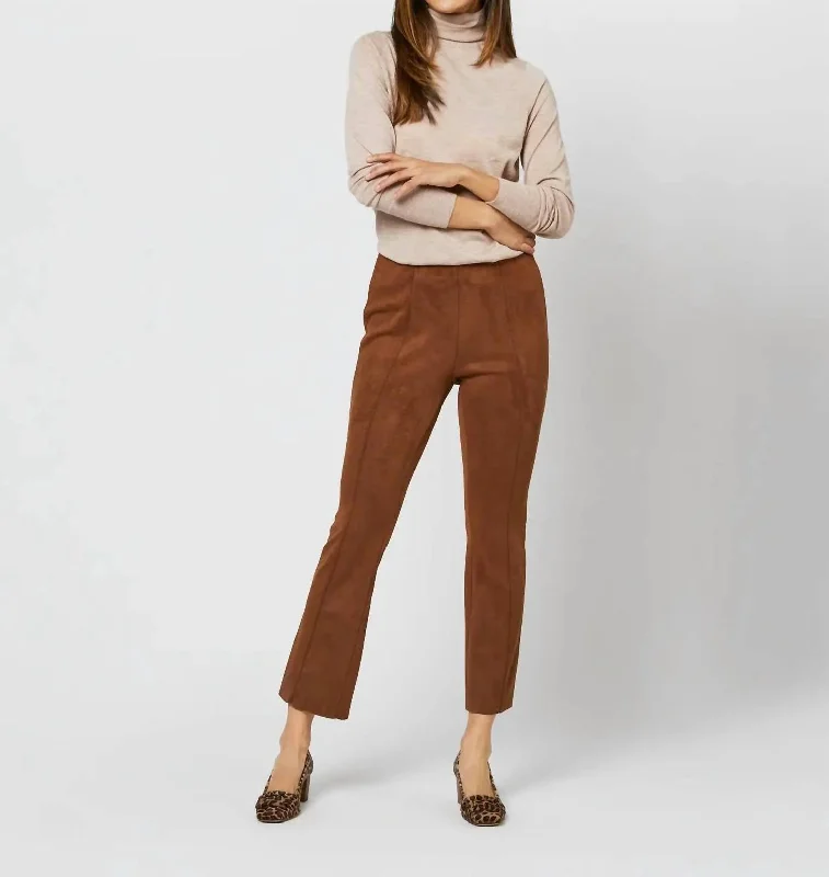 Faye Flare Cropped Seamed Pant In Cognac Vegan Suede