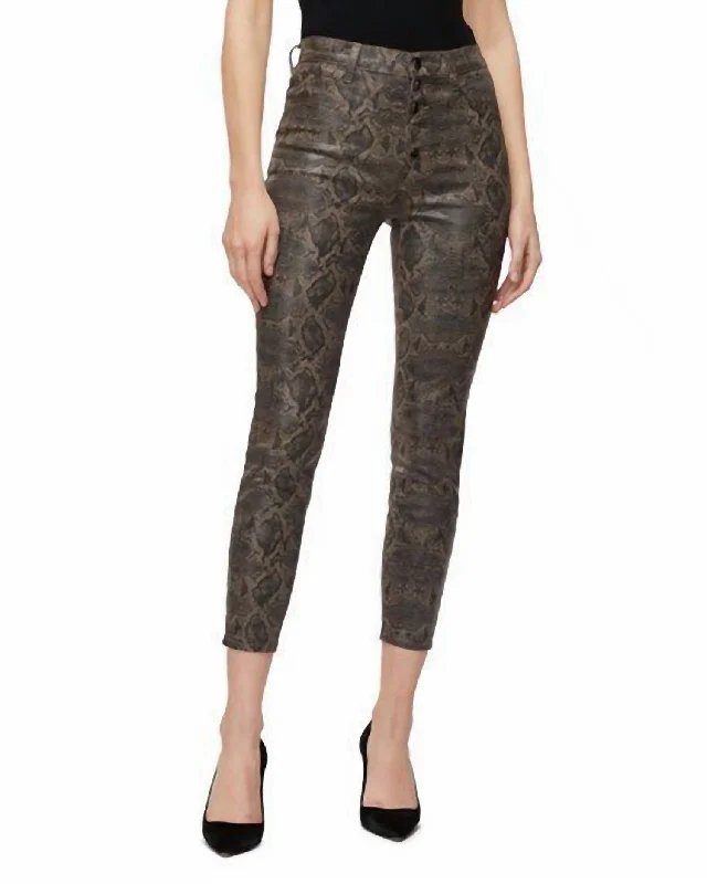 Lillie High Rise Snake Print Skinny Coated Crop Jeans In Coated Boa