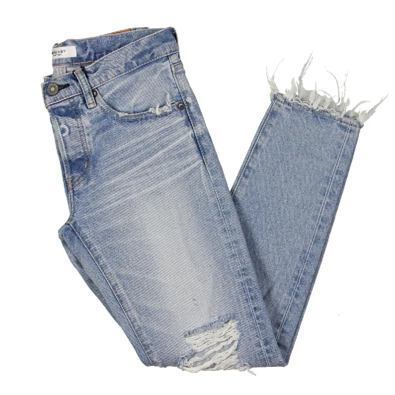 May Womens Mid-Rise Destroyed Tapered Leg Jeans