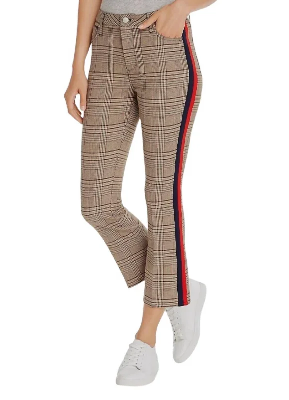 Plaid Side Stripe Ponte Stretch High Rise Pant In Multicolor