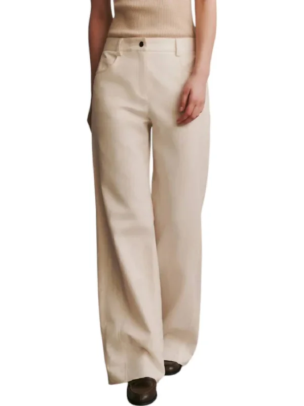 Puddle Cotton Linen Wide Leg Pants In Bone