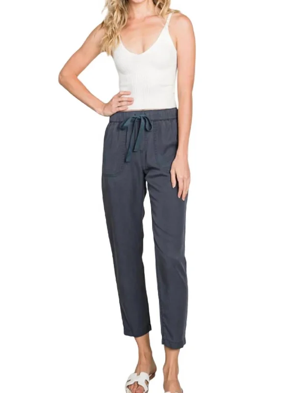 Tencel Drawstring Pocket Pant In Charcoal Blue