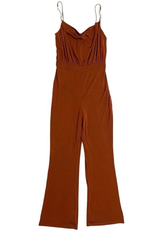 Women's Emmett Cowl Neck Jumpsuit With Jewel Straps In Burnt Orange